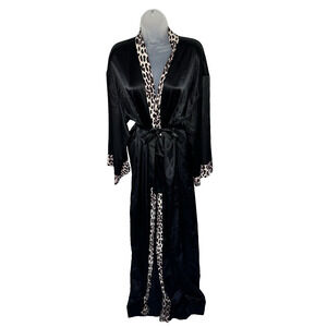Venus Women's Maxi Robe Long Sleeved Leopard Animal Print Trim Size M